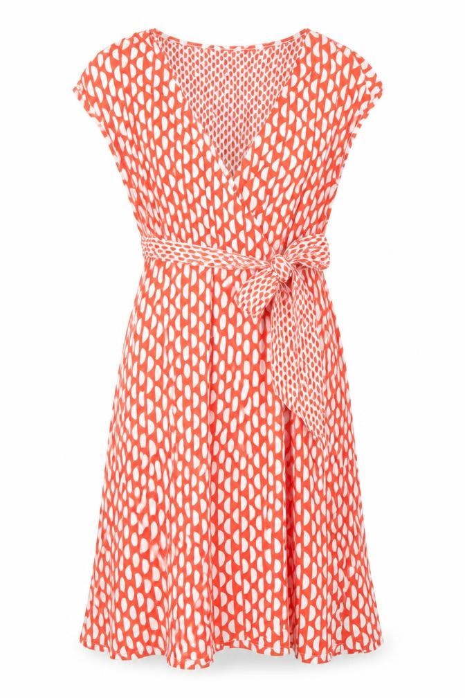 Front view of Principles women’s red geometric viscose a-line, size UK 8, v-neck pullover