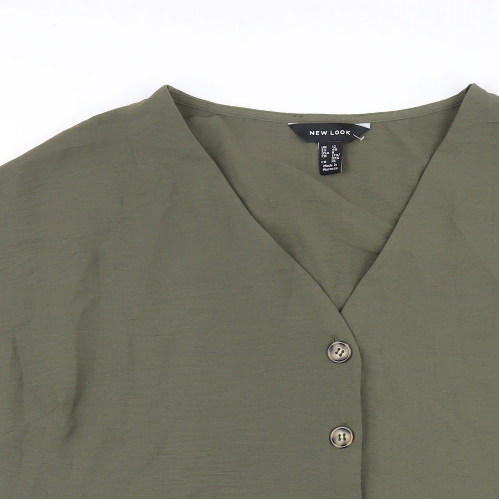 New Look Womens Green Polyester Trapeze & Swing Size 12 V-Neck Button