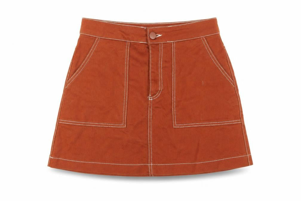 Zara Womens Brown Cotton A-Line Skirt Size M Zip