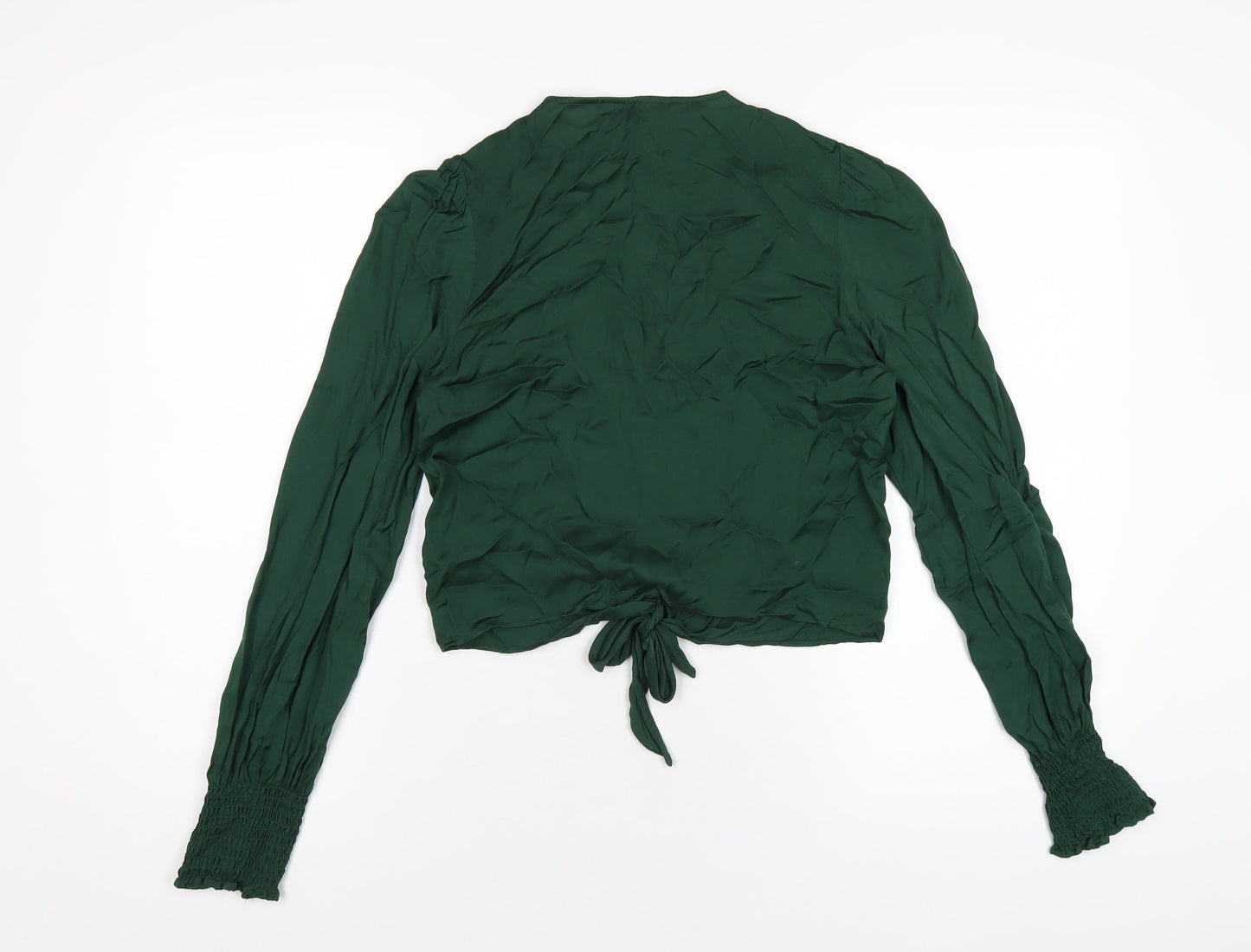 Zara Womens Green Viscose Cropped Blouse Size XS V-Neck