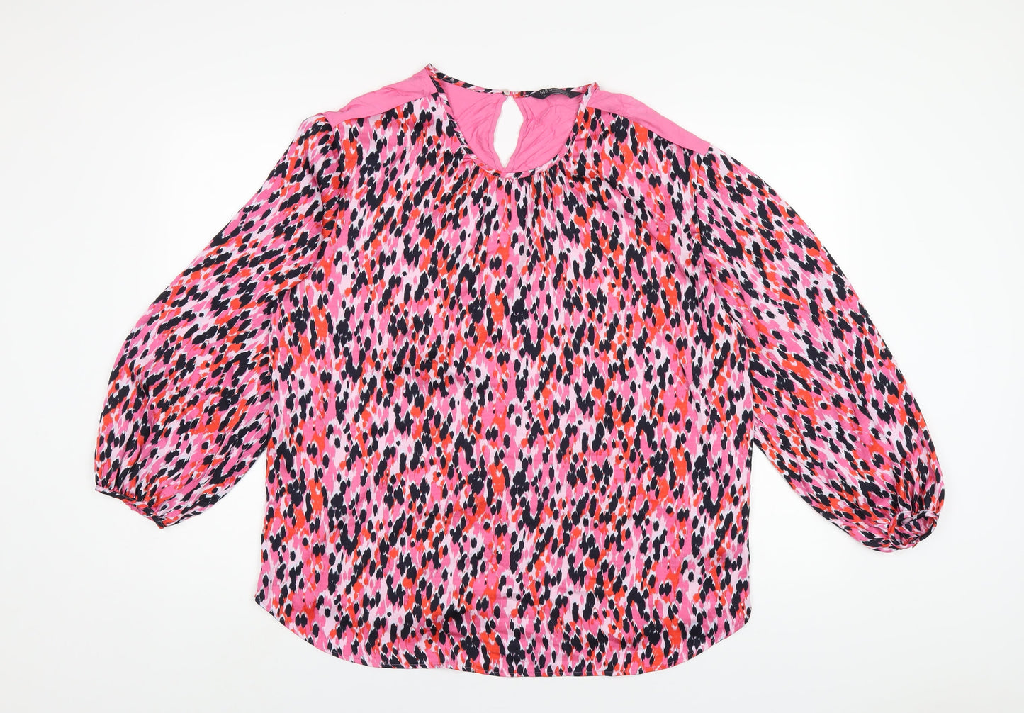 Marks and Spencer Womens Pink Polyester Basic T-Shirt Size 12 Round Neck