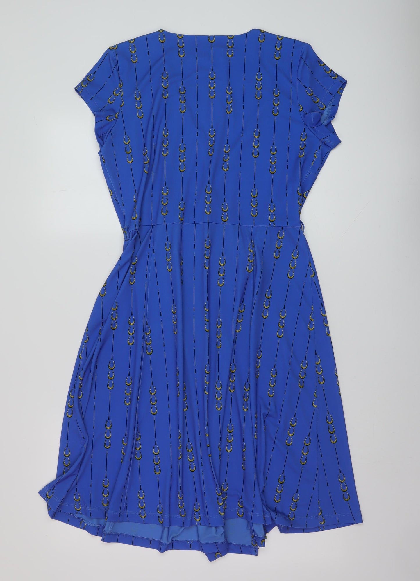 Sosandar Womens Blue Geometric Polyester Wrap Dress Size 12 V-Neck Button