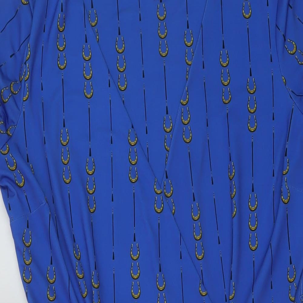 Sosandar Womens Blue Geometric Polyester Wrap Dress Size 12 V-Neck Button