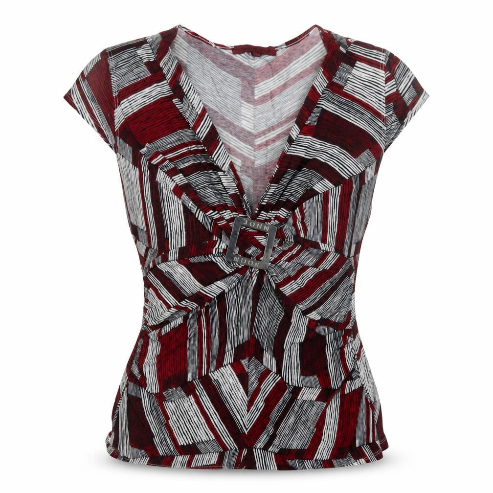 John Richmond Womens Red Geometric Viscose Basic Blouse Size 16 V-Neck