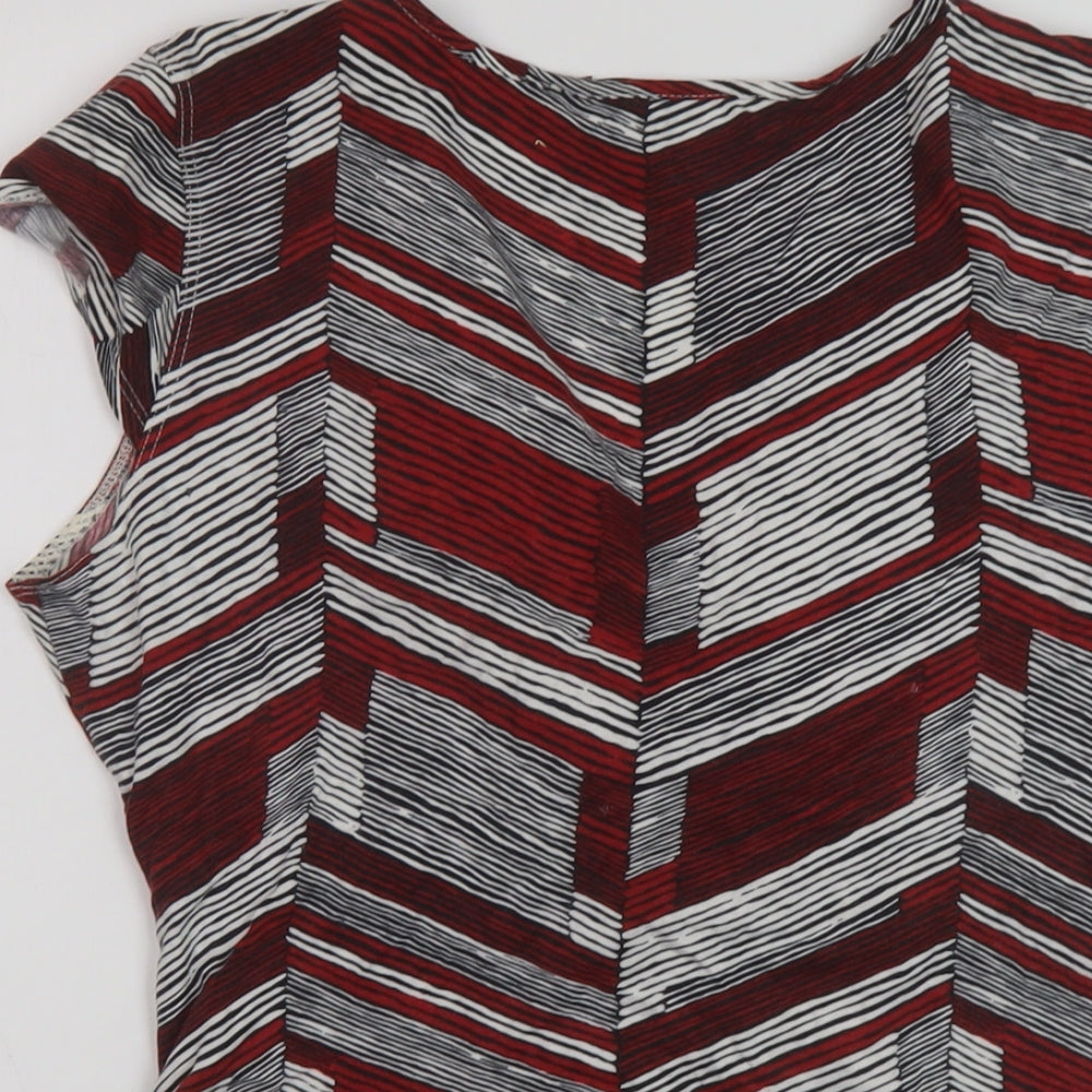 John Richmond Womens Red Geometric Viscose Basic Blouse Size 16 V-Neck