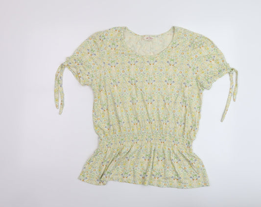 Fat Womens Green Floral Cotton Basic T-Shirt Size 12 Round Neck
