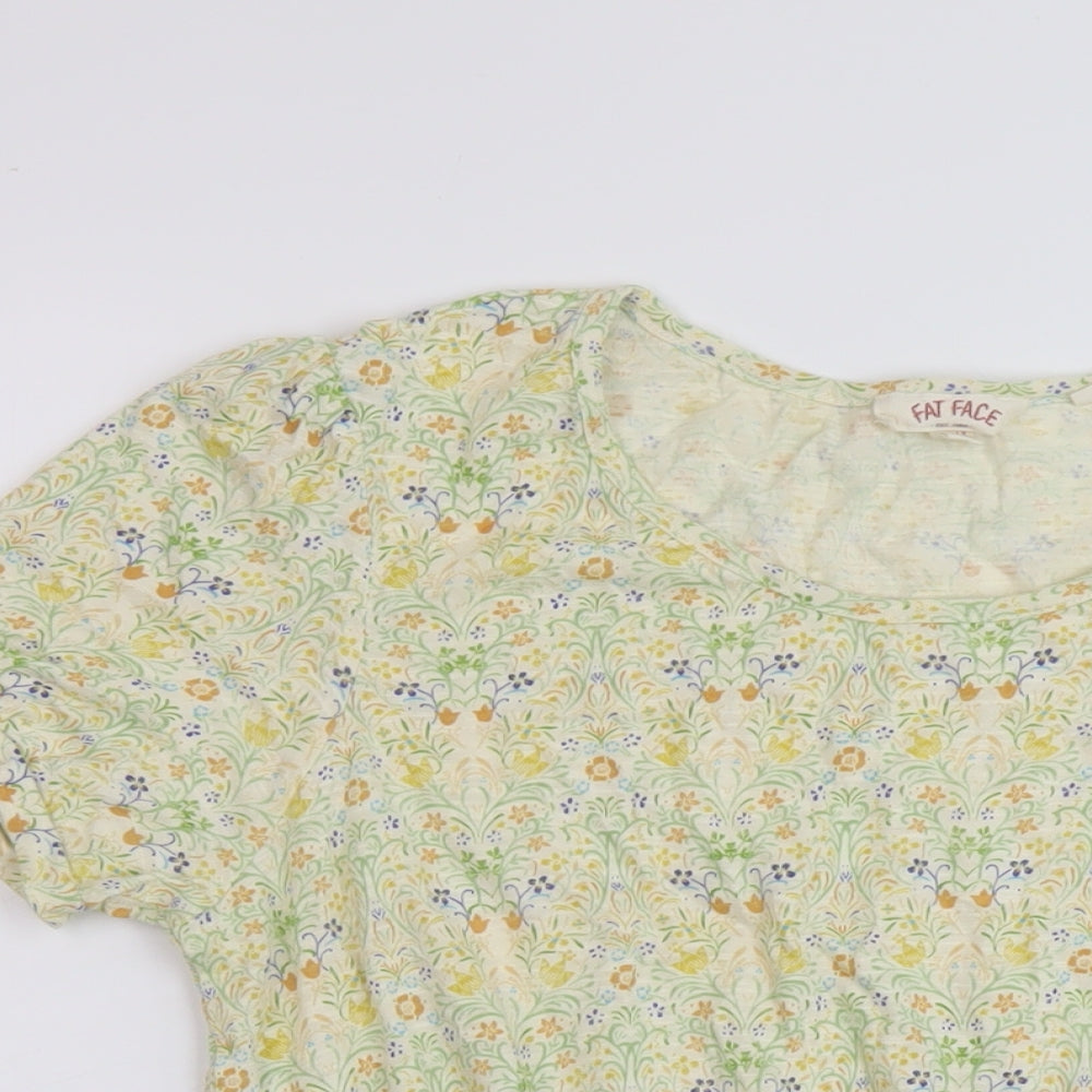 Fat Womens Green Floral Cotton Basic T-Shirt Size 12 Round Neck