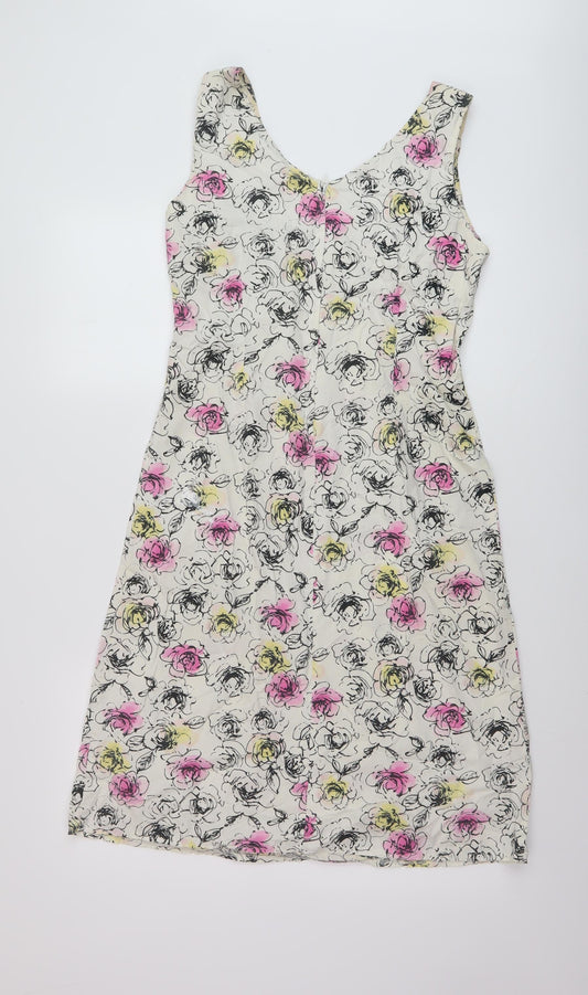 Casuak Club Womens Multicoloured Floral Cotton A-Line Size 10 V-Neck Zip