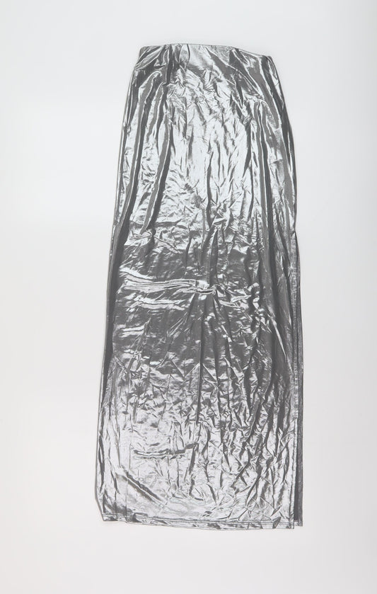 Bershka Womens Silver Polyester Straight & Pencil Skirt Size XS