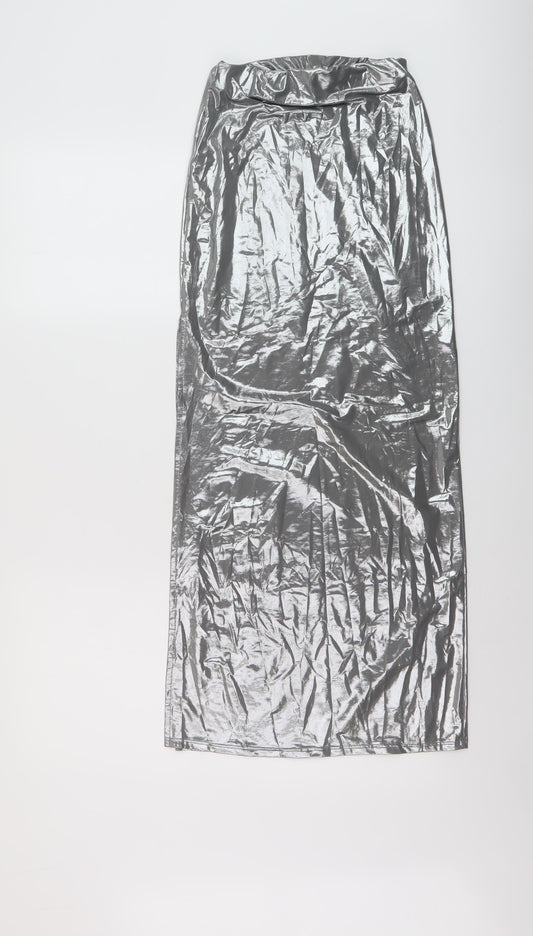 Bershka Womens Silver Polyester Straight & Pencil Skirt Size XS