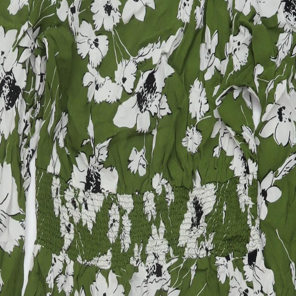 Marks and Spencer Womens Green Floral Viscose A-Line Size 12 Round Neck Button