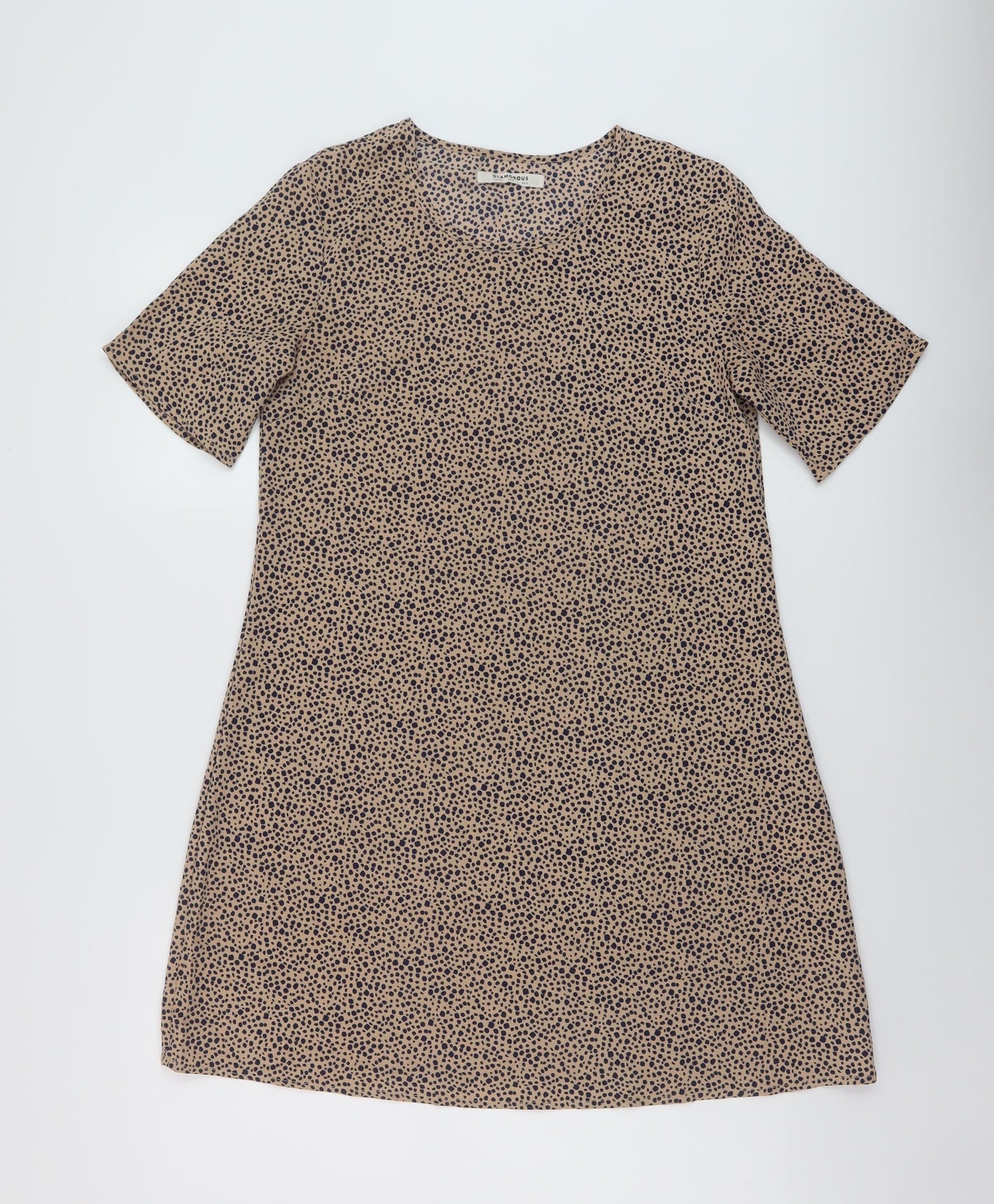 Glamorous Womens Beige Geometric Polyester A-Line Size 8 Round Neck Pullover
