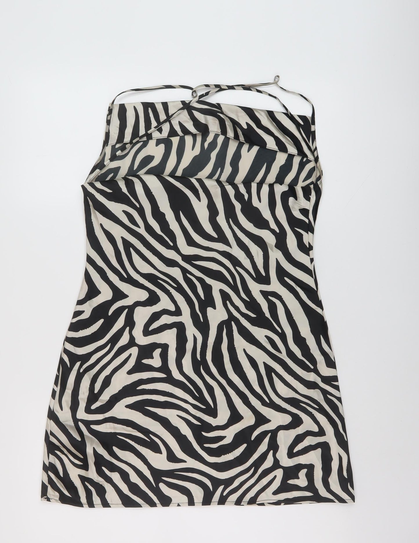 H&M Womens Beige Animal Print Polyester Mini Size 10 Cowl Neck Pullover