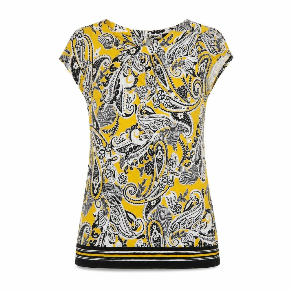 Wallis Womens Yellow Geometric Viscose Basic T-Shirt Size 10 Round Neck