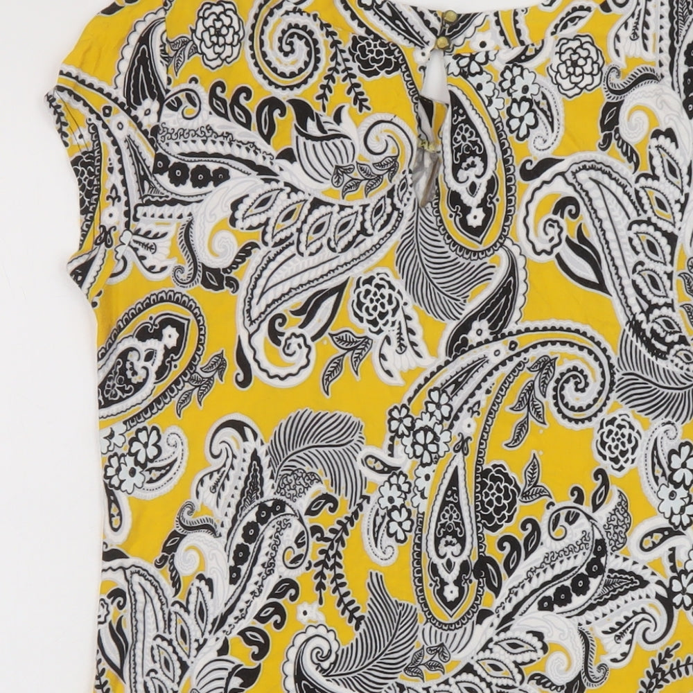 Wallis Womens Yellow Geometric Viscose Basic T-Shirt Size 10 Round Neck