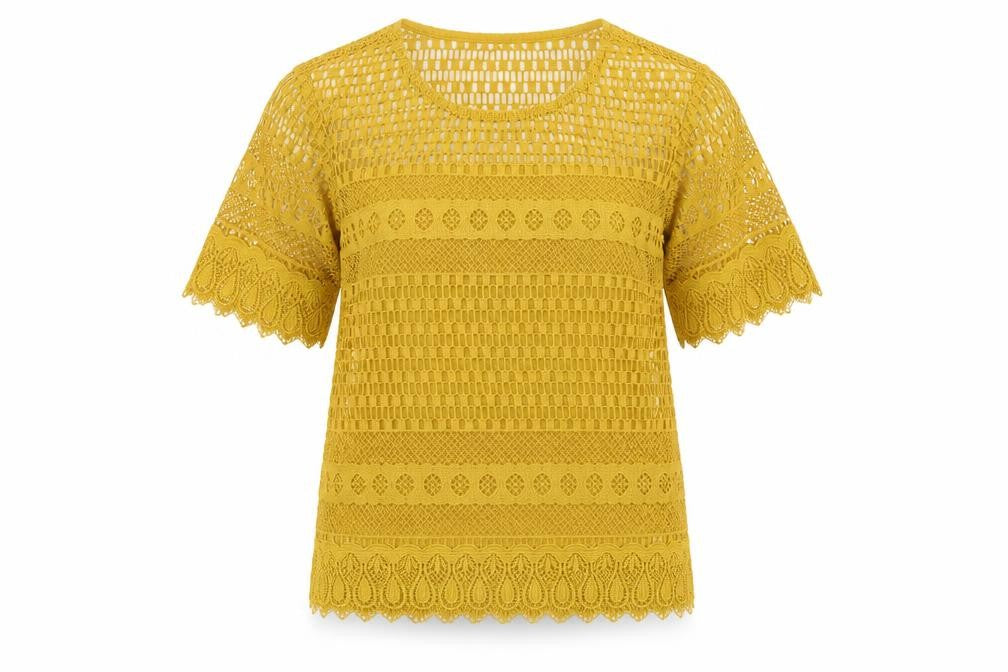 Marks and Spencer Womens Yellow Polyester Basic T-Shirt Size 10 Round Neck