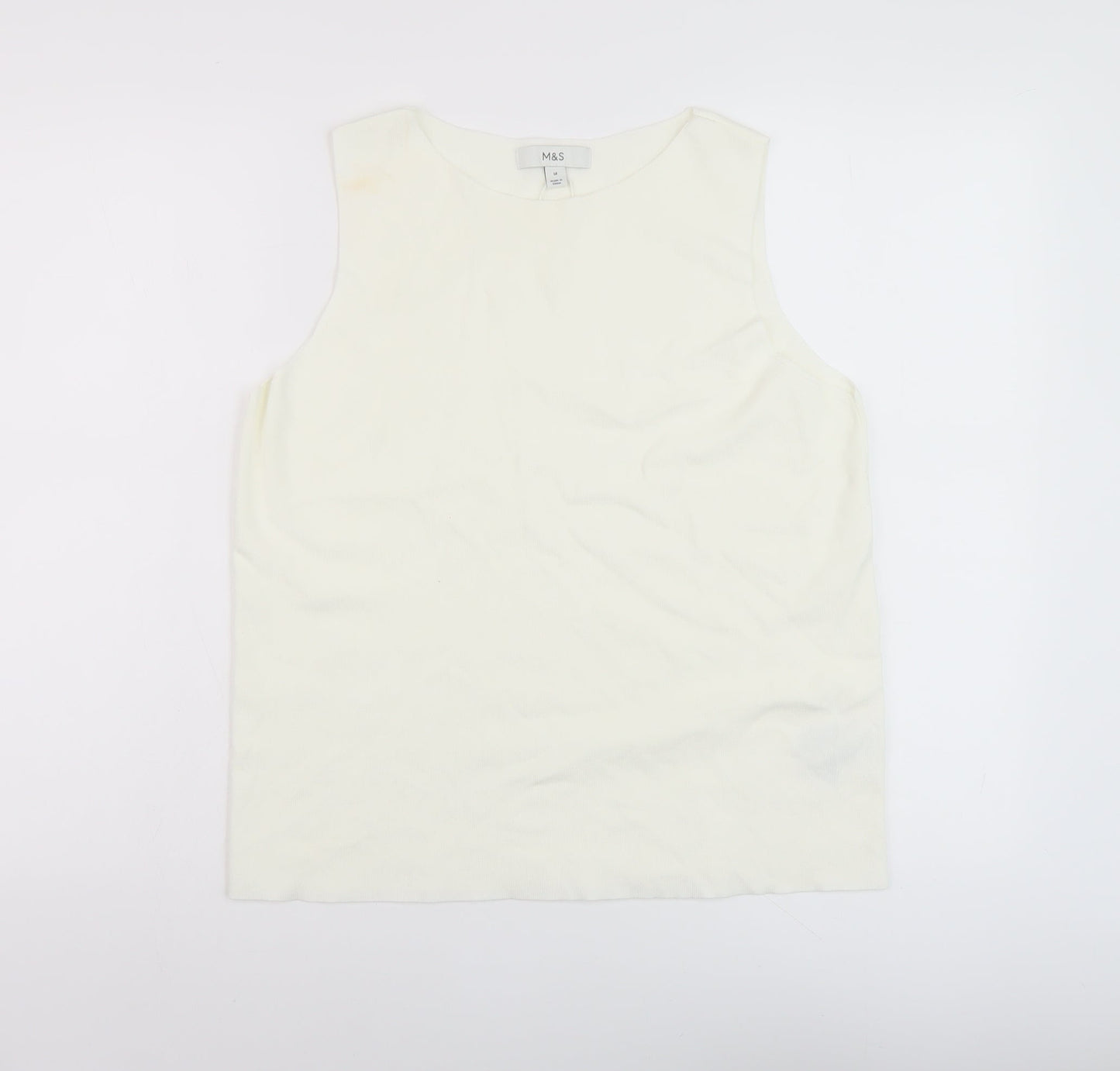 Marks and Spencer Womens White Viscose Basic Tank Size 14 Round Neck