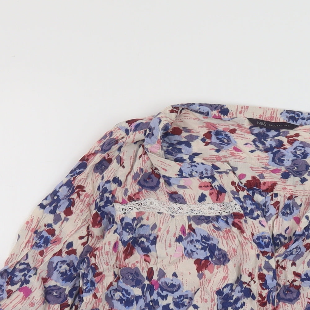 Marks and Spencer Womens Multicoloured Floral Viscose Basic Blouse Size 12 V-Neck