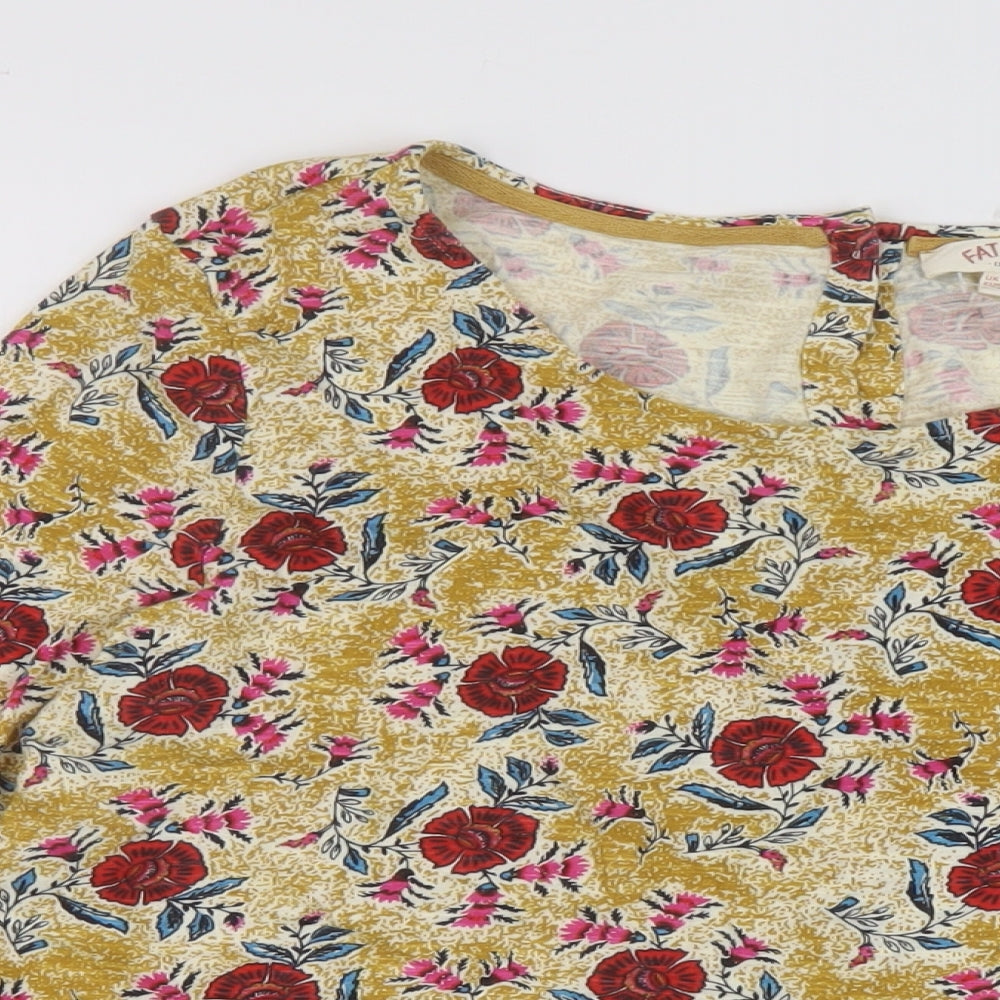 Fate Face Womens Yellow Floral Cotton Basic Blouse Size 12 Round Neck