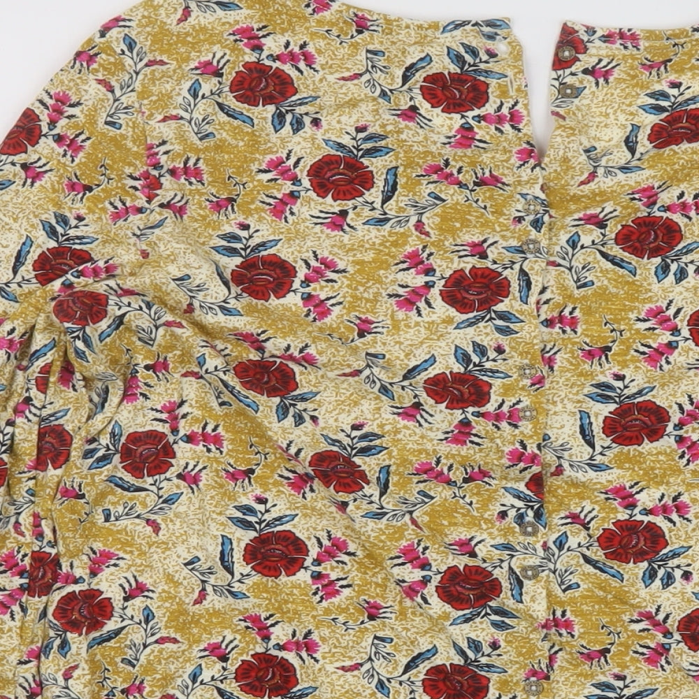 Fate Face Womens Yellow Floral Cotton Basic Blouse Size 12 Round Neck