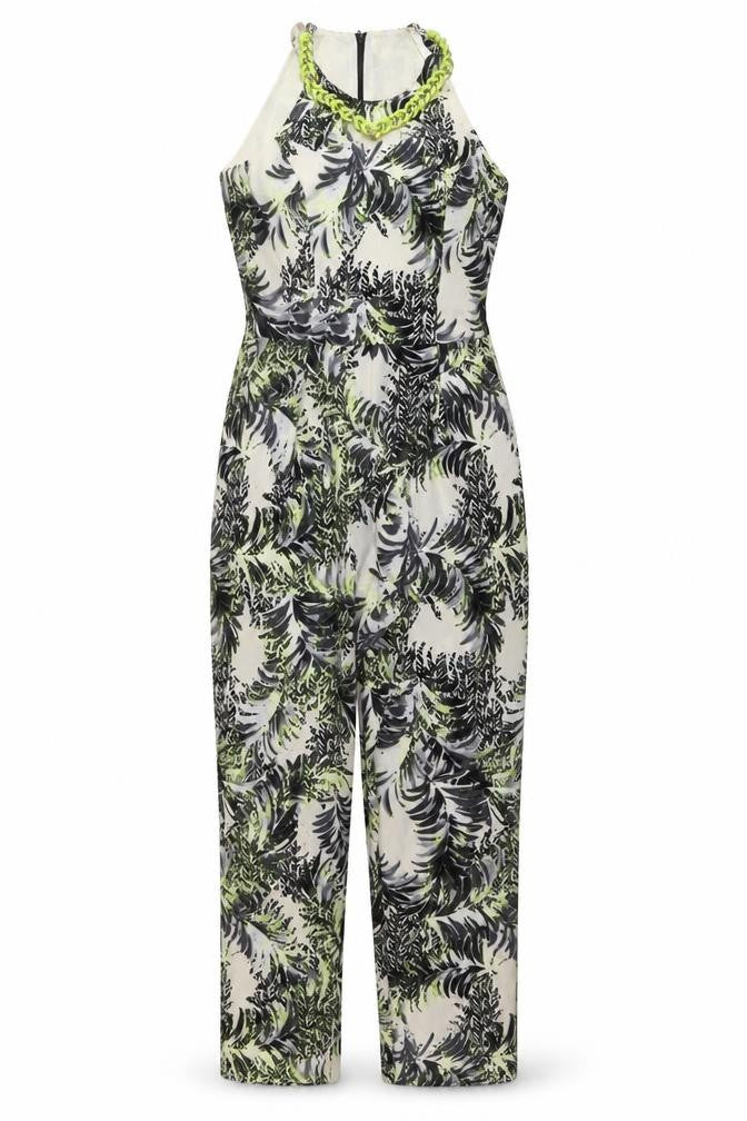 Front view of Miss Selfridge women’s multicoloured floral polyester jumpsuit one-piece, size UK 10, zip