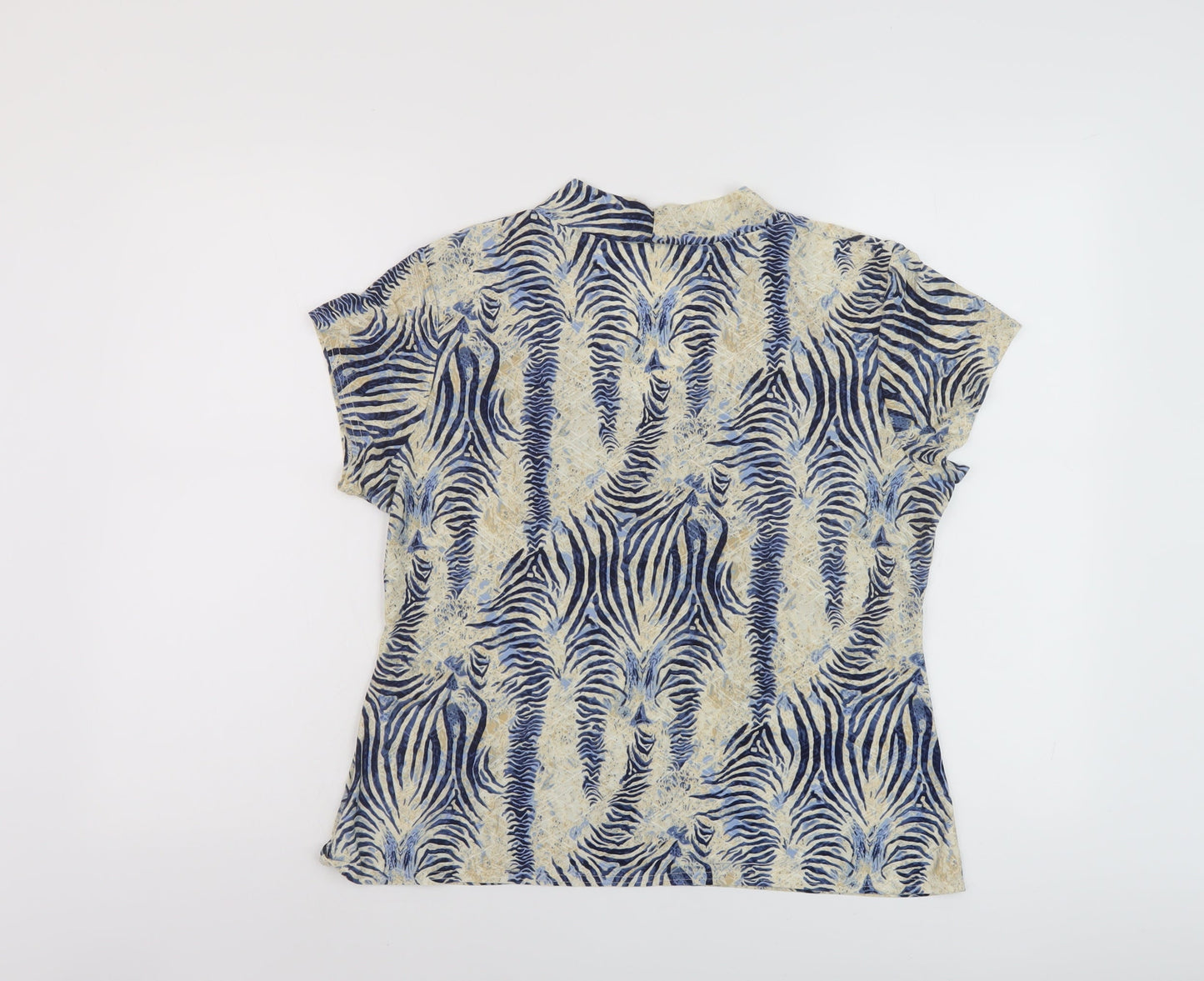 Saloos Womens Beige Animal Print Polyester Basic T-Shirt Size L V-Neck