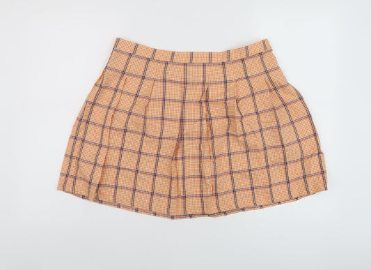 ASOSO Womens Orange Plaid Cotton Skater Skirt Size 16 Zip