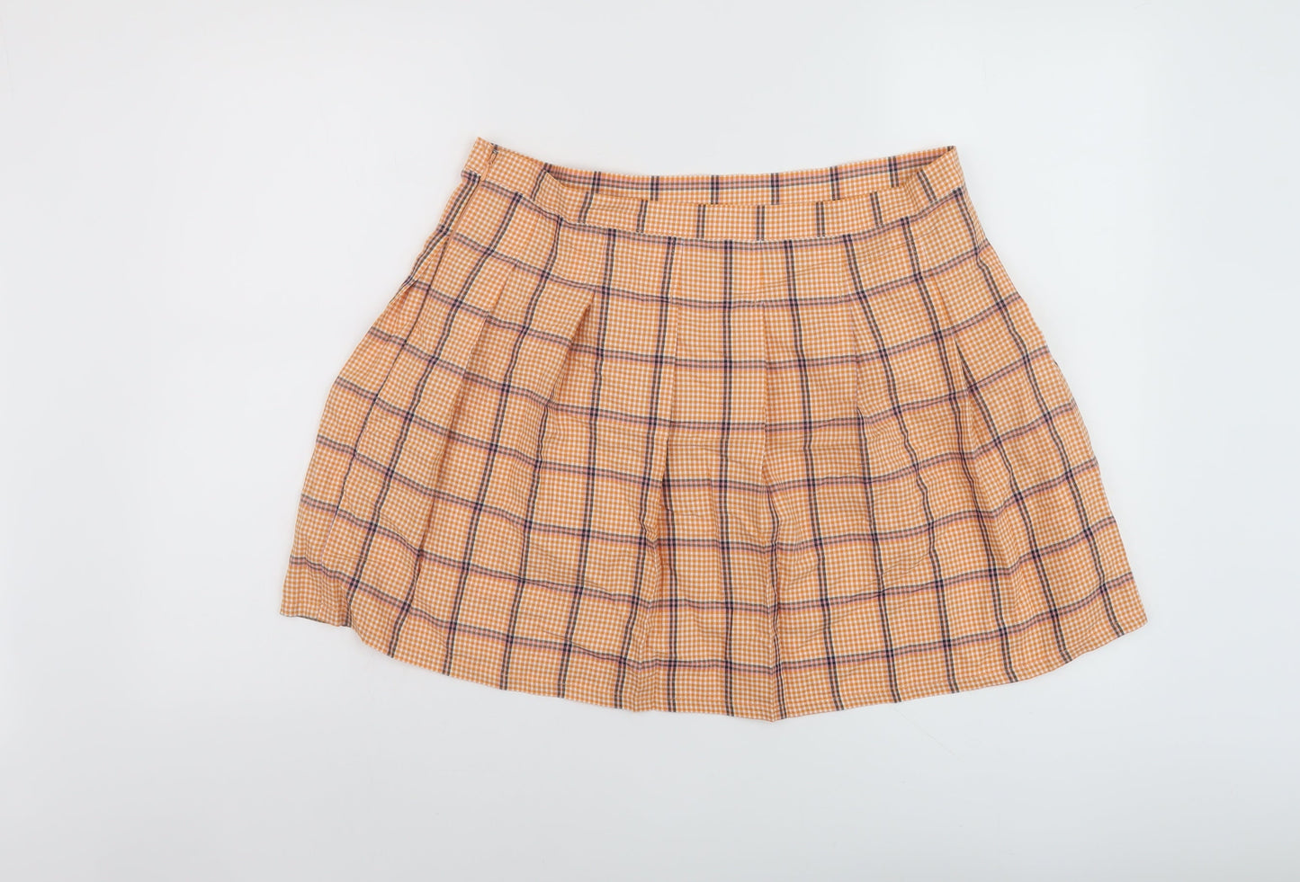 ASOSO Womens Orange Plaid Cotton Skater Skirt Size 16 Zip