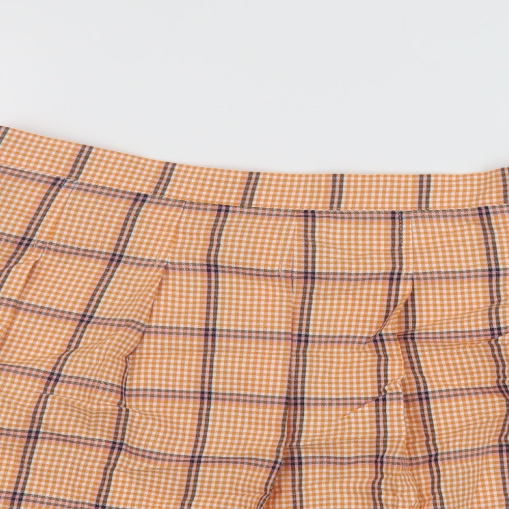 ASOSO Womens Orange Plaid Cotton Skater Skirt Size 16 Zip