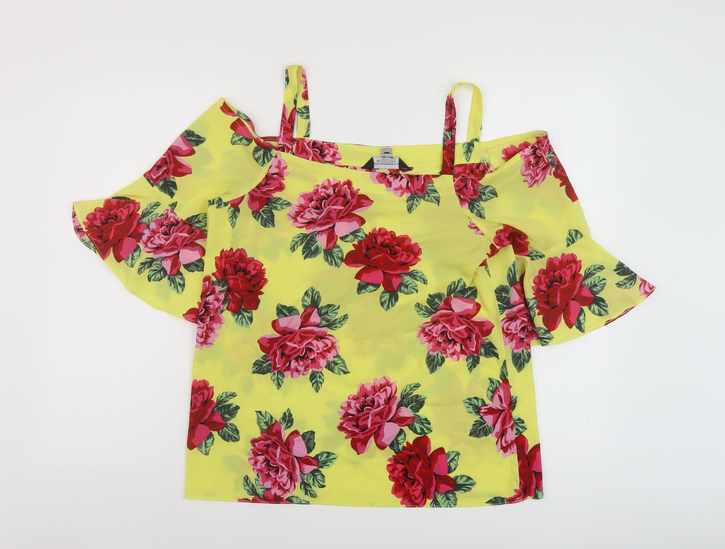 Dorothy Perkins Womens Yellow Floral Polyester Basic Blouse Size 10 Square Neck