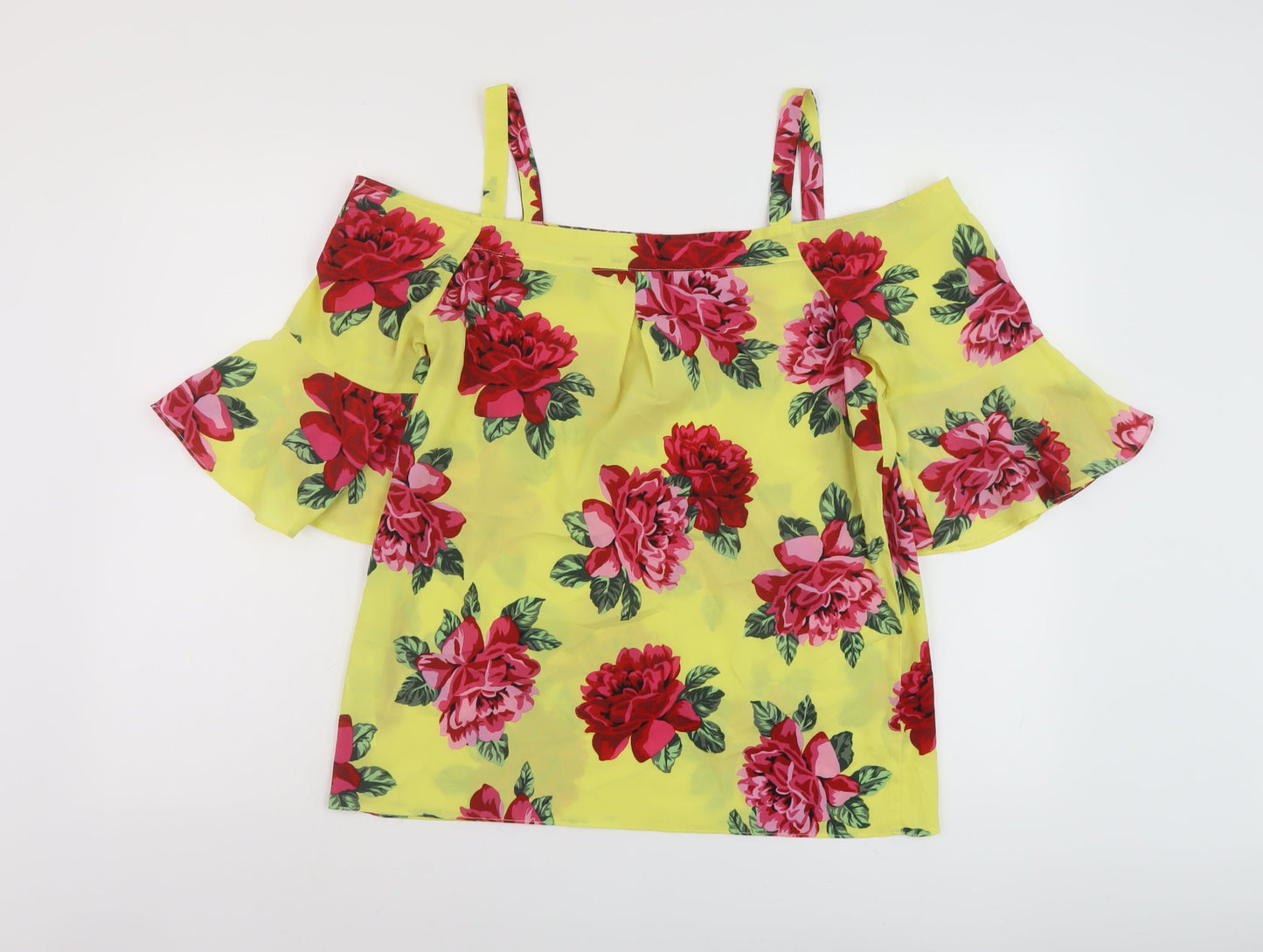 Dorothy Perkins Womens Yellow Floral Polyester Basic Blouse Size 10 Square Neck