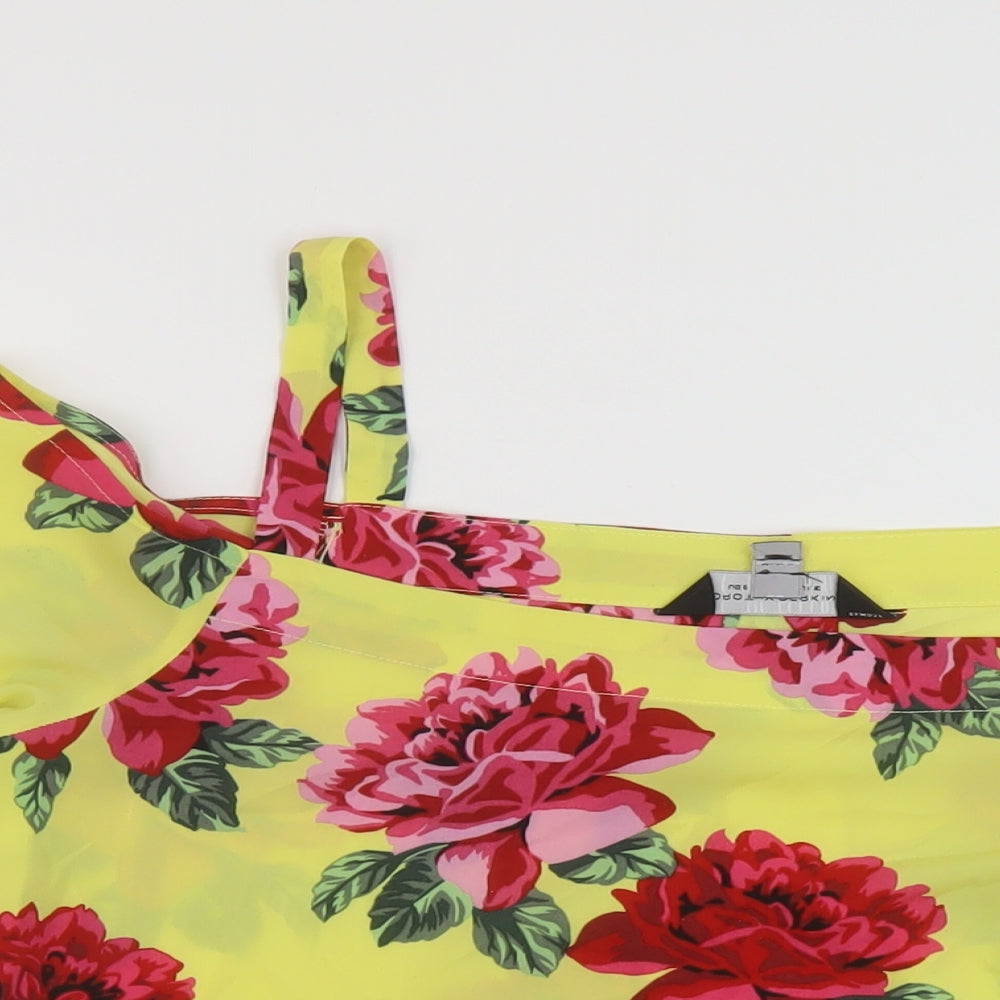 Dorothy Perkins Womens Yellow Floral Polyester Basic Blouse Size 10 Square Neck
