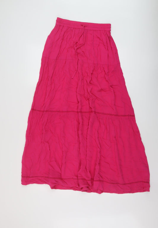 Marks and Spencer Womens Pink Viscose A-Line Skirt Size 6 Drawstring