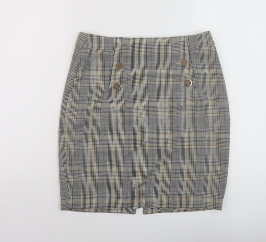 h7M Womens Grey Plaid Polyester Mini Skirt Size 10 Zip