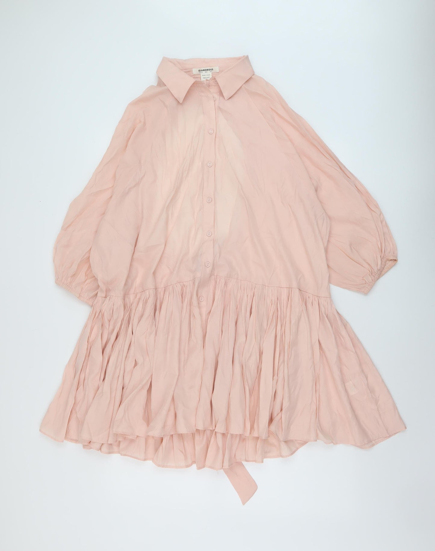 Glamorous Womens Pink Polyester A-Line Size 8 Collared Button