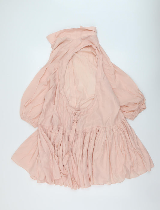 Glamorous Womens Pink Polyester A-Line Size 8 Collared Button