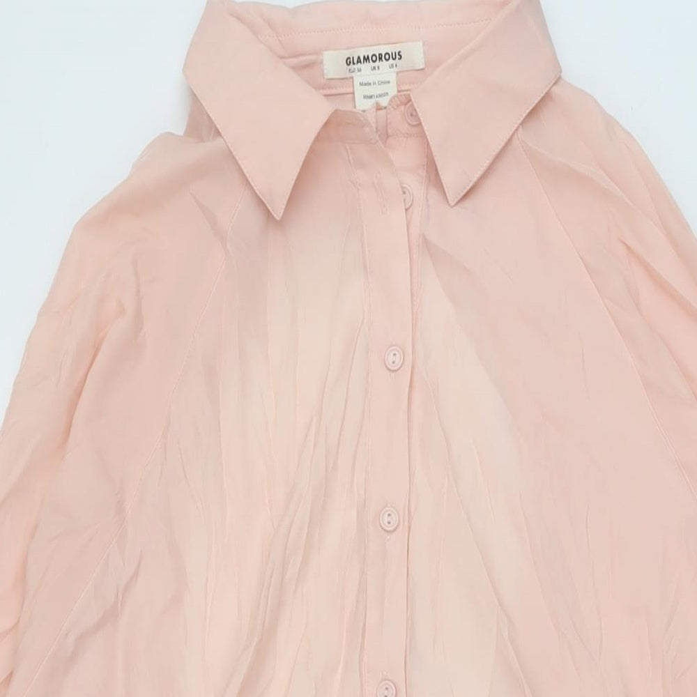 Glamorous Womens Pink Polyester A-Line Size 8 Collared Button