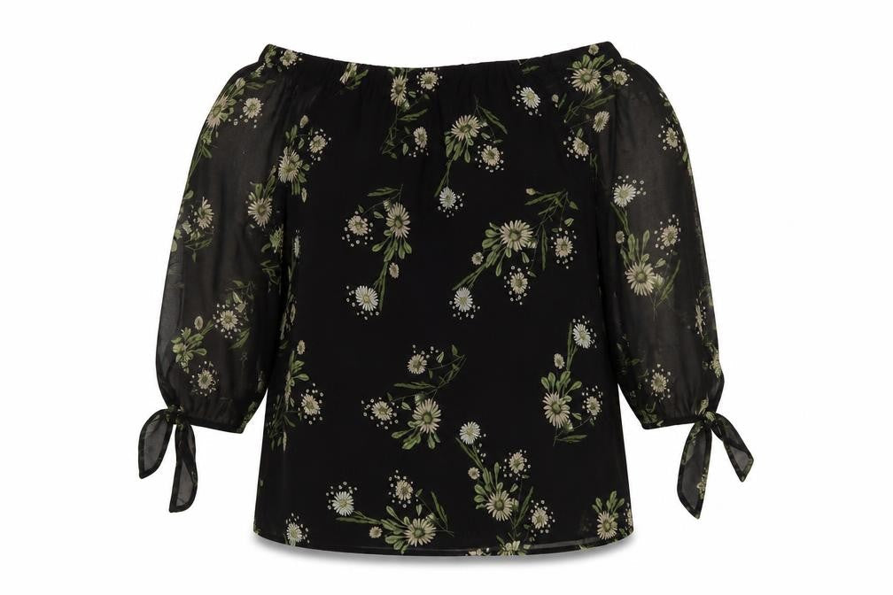 Marks and Spencer Womens Black Floral Polyester Basic Blouse Size 10 Square Neck