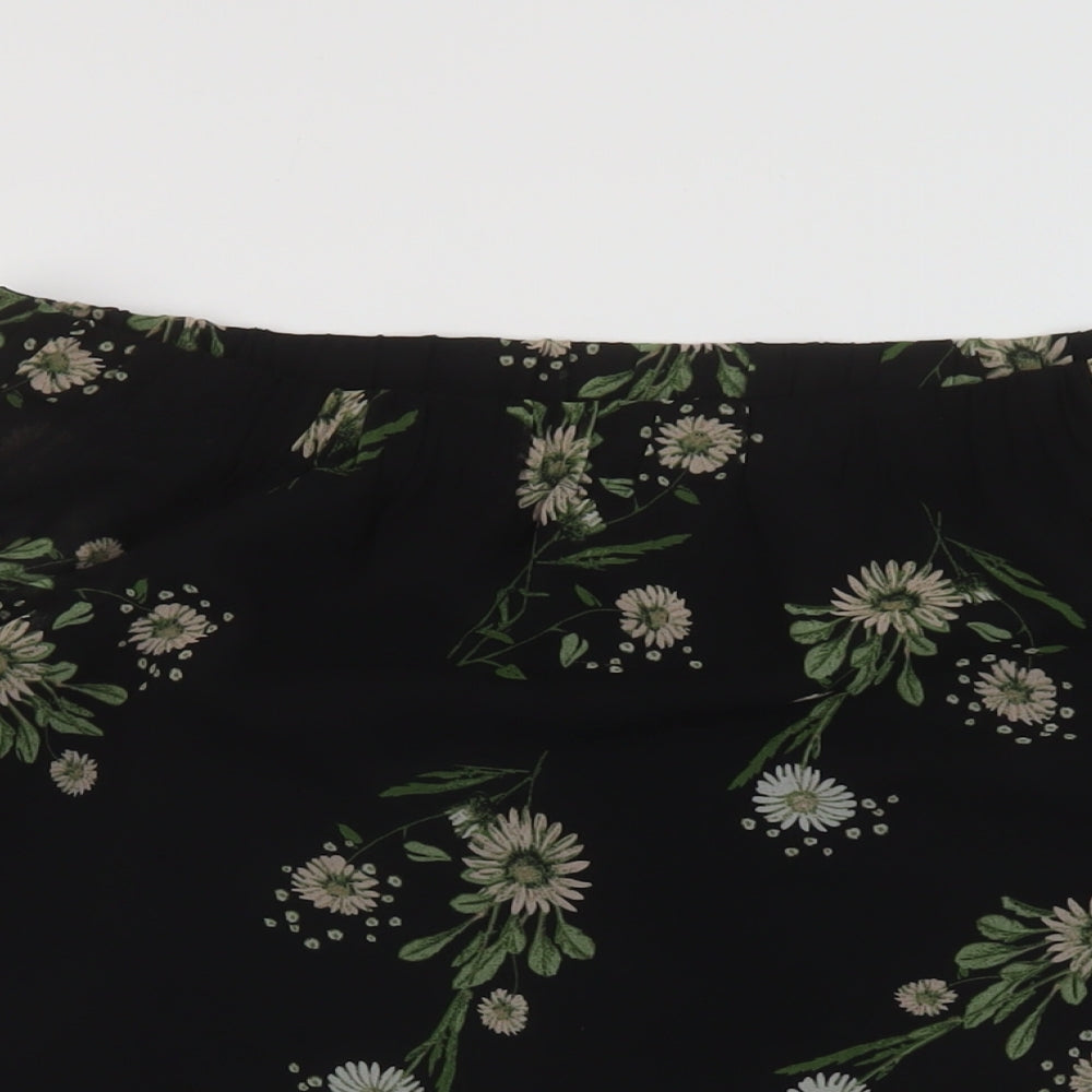 Marks and Spencer Womens Black Floral Polyester Basic Blouse Size 10 Square Neck