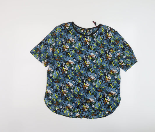 Therapy Womens Blue Floral Polyester Basic T-Shirt Size 12 Round Neck