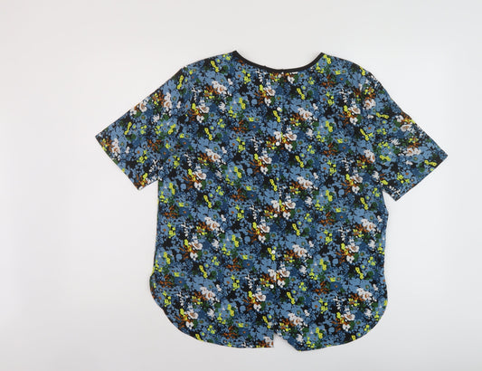 Therapy Womens Blue Floral Polyester Basic T-Shirt Size 12 Round Neck