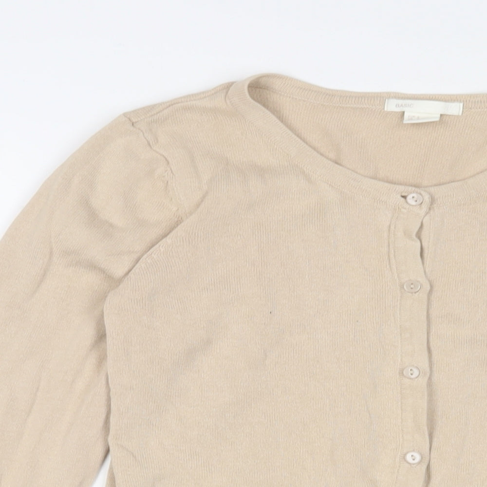 Hollister Womens Beige Crew Neck Cotton Cardigan Jumper Size S