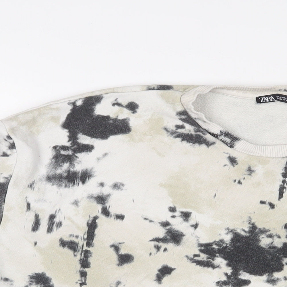 Zara Womens Beige Geometric Cotton Pullover Sweatshirt Size M Pullover