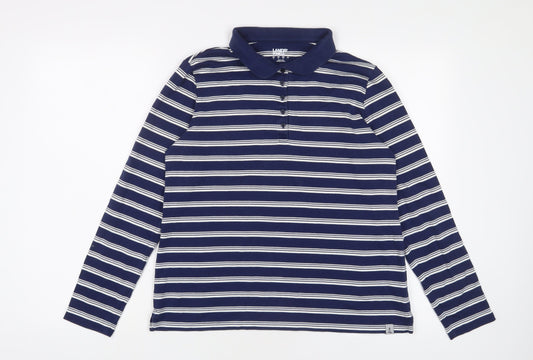 Landsend Womens Blue Striped Viscose Basic Polo Size M Collared