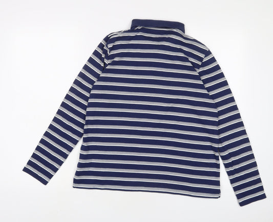 Landsend Womens Blue Striped Viscose Basic Polo Size M Collared