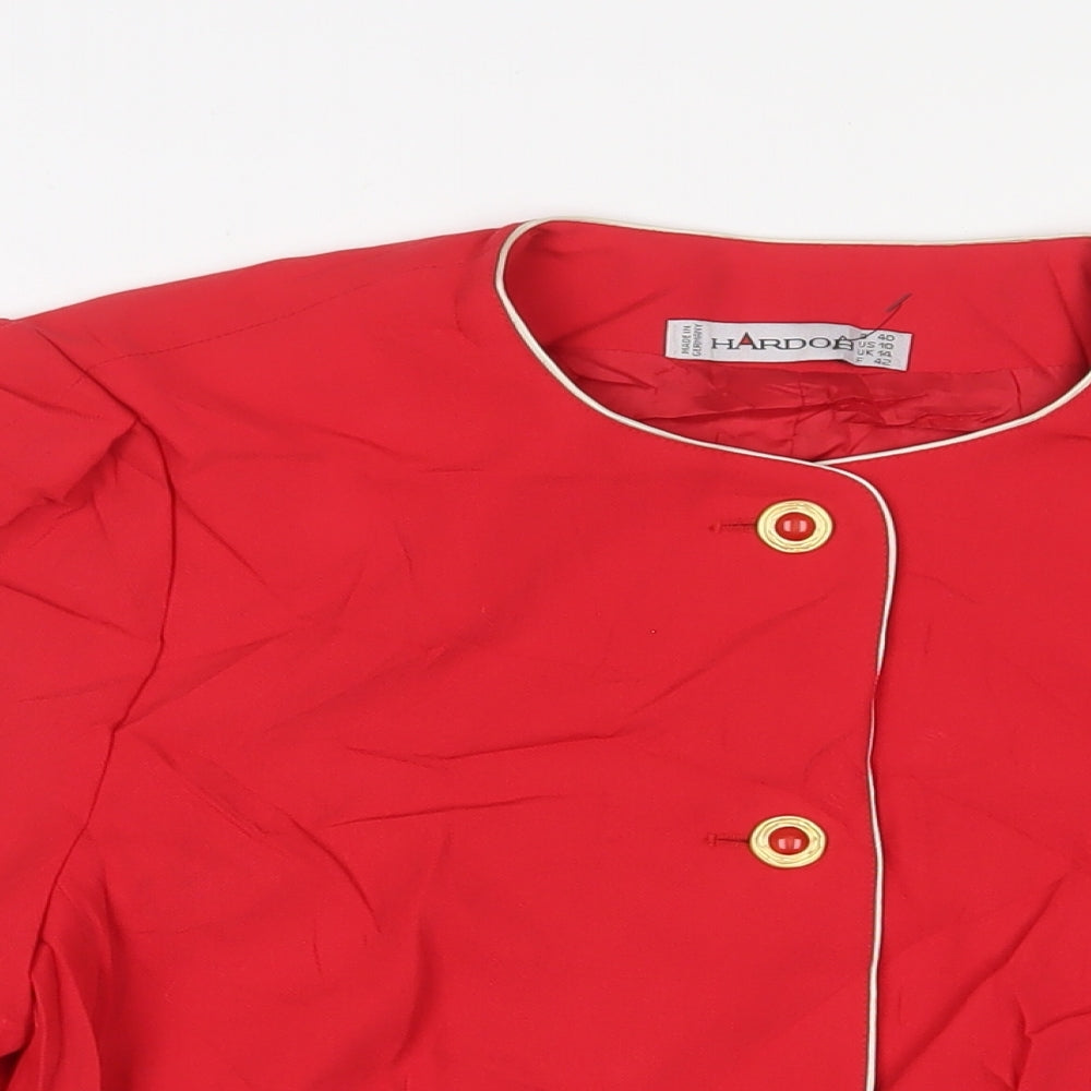Hardob Womens Red Jacket Blazer Size 14 Button - Embroidered