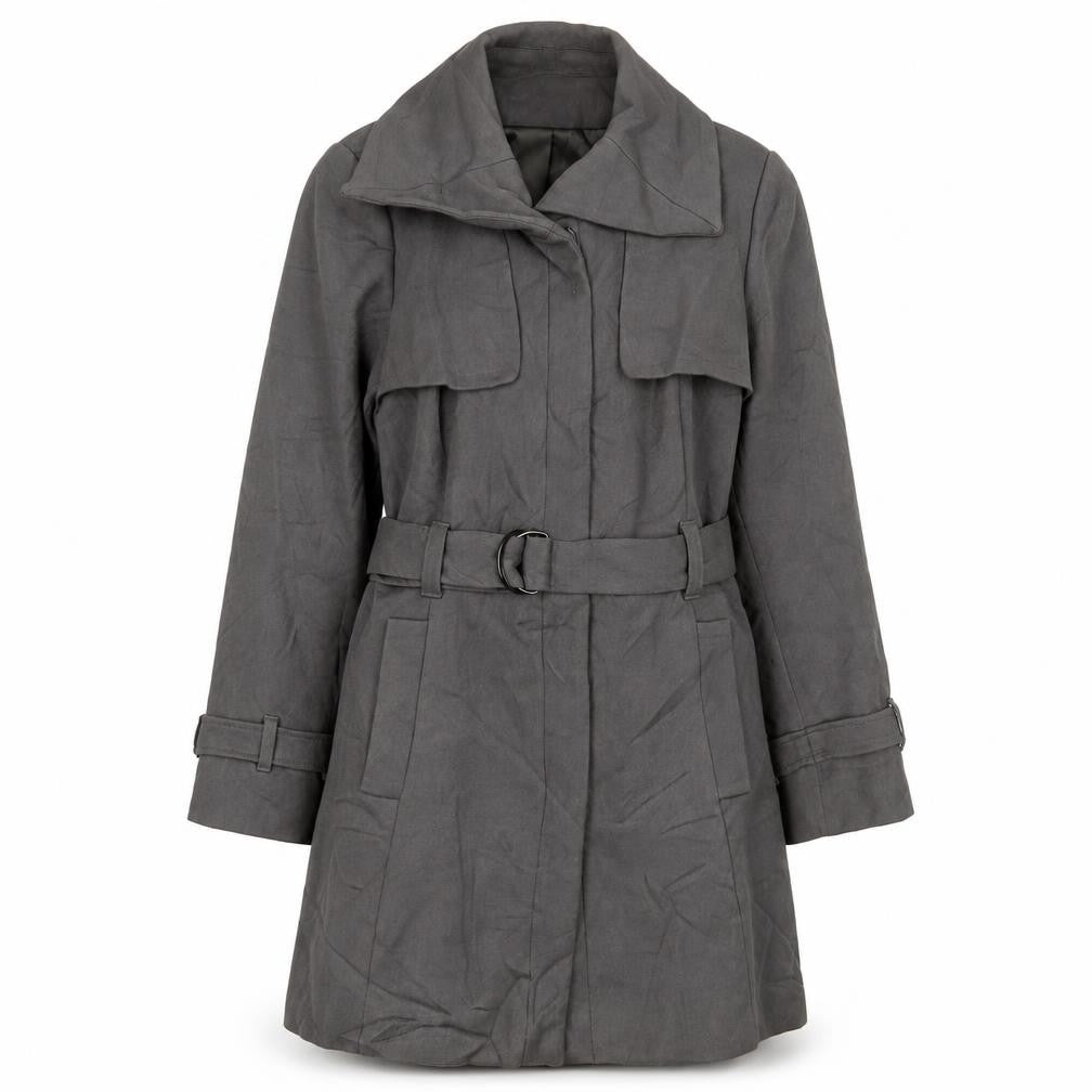 Marks & Spencer Womens Grey Overcoat Coat Size 14 Button - Belted