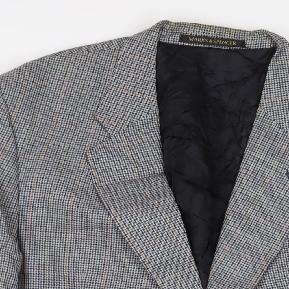 Marks and Spencer Mens Grey Plaid Wool Jacket Suit Jacket Size 46 Regular