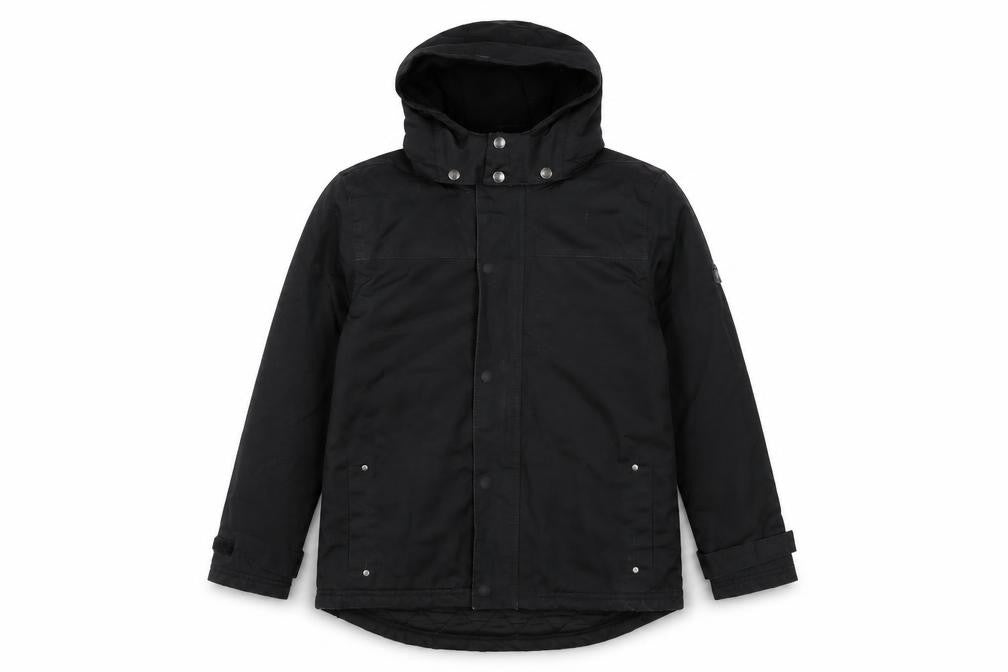 Front view of Ho Fear boys’ black anorak coat, size 13, years zip