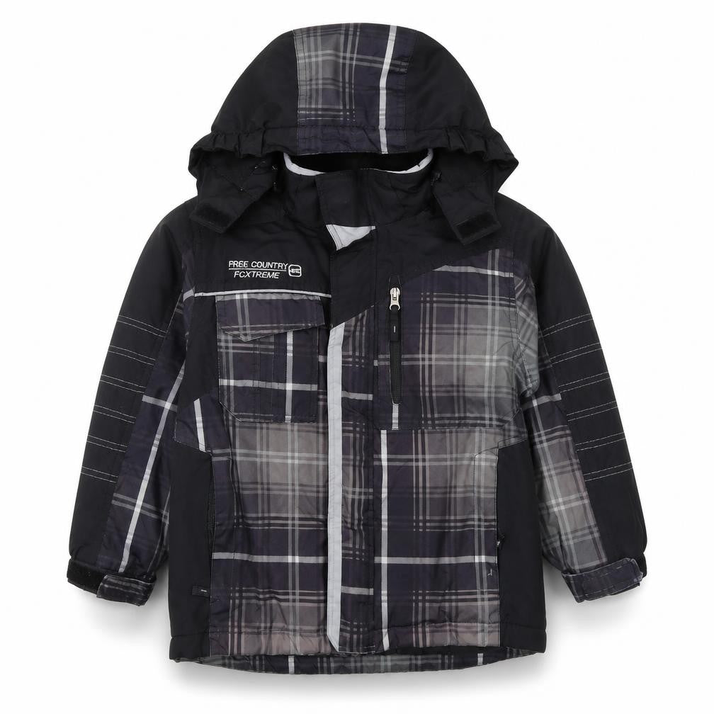 Front view of Free Country boys’ black anorak coat, size S, zip